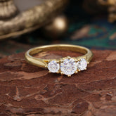 Round Cut 6 Prong Moissanite Engagement Ring Classic Three Stone Bridal Ring